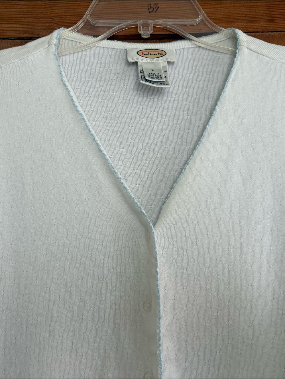 Talbots White Cardigan Sweater Light Blue Floral Trim Cottagecore L - Picture 2 of 7
